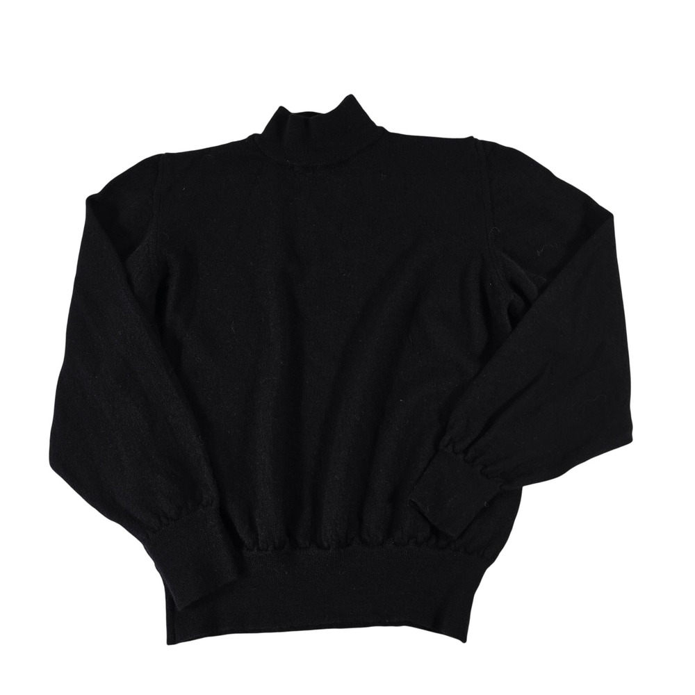 Lord & Taylor Women Black 100% Merino Wool Mock Neck Puff Sleeve Sweater Italy M